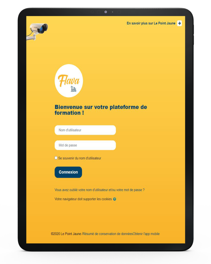 Page de connexion Flava sur une tablette